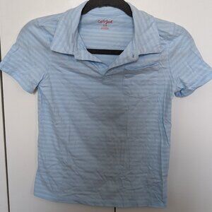 Boys Light Blue Striped Polo Shirt with Pocket - Size M (8)